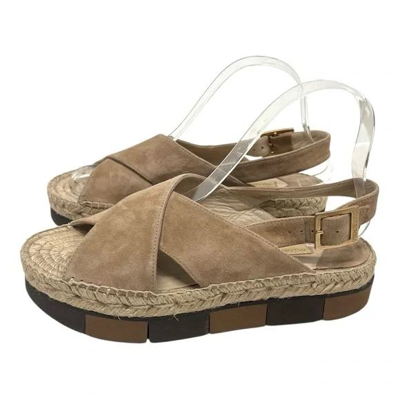 Paloma Barcelo Lynde Tan Suede Jute Espadrille Two Tone Platform Sandal Women 38 - Picture 2 of 16